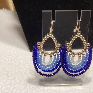 Blue and Goldtone Beaded Earrings
